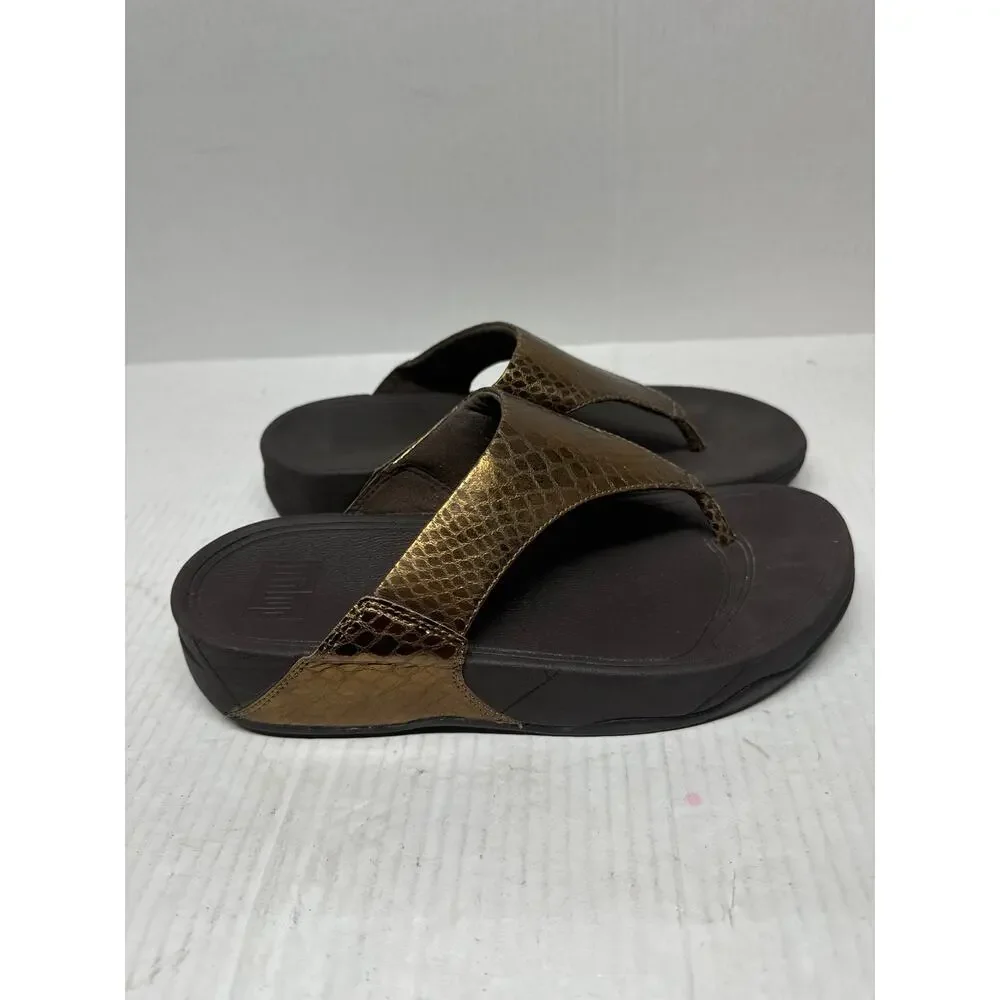 Fitflop Lulu Snake Skin Slide Sandal Casual Womens 560-012 Bronze Brown Size 8‎